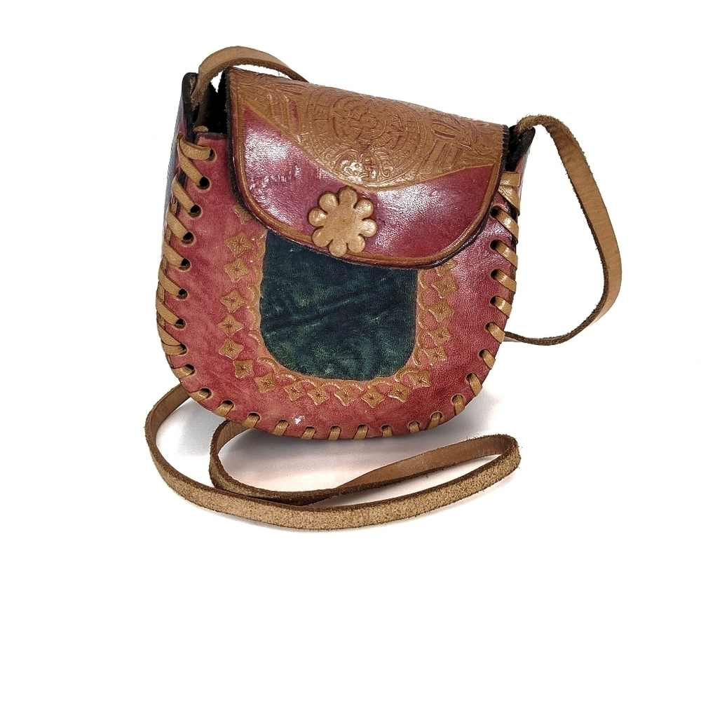 Handmade boho vintage mini leather satchal bag